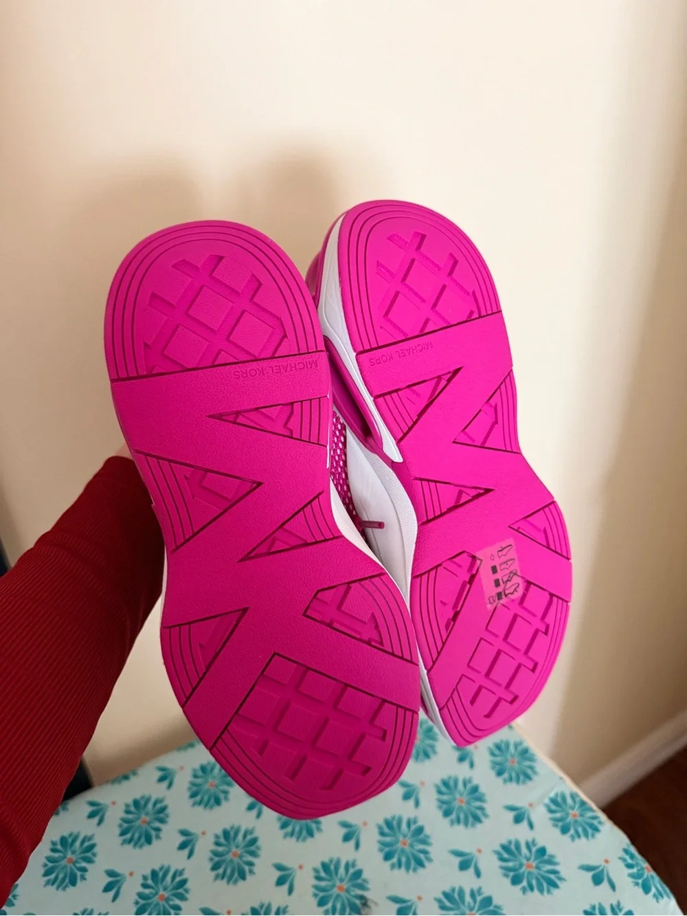 Michael Kors Girls' Bright Fuchsia Sneakers with White Accents